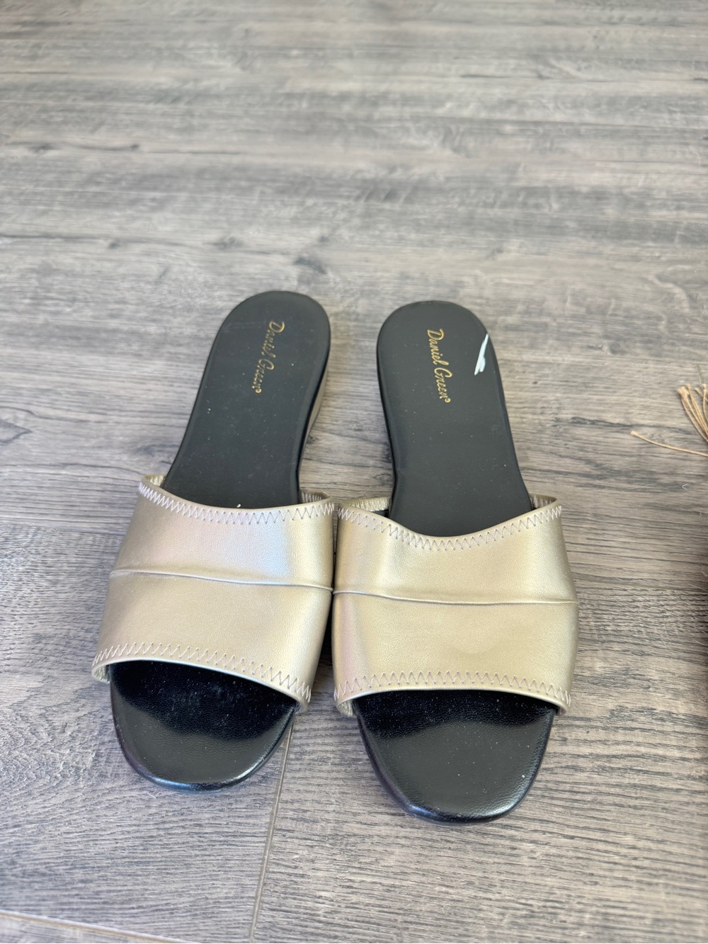 Metallic Gold Leather Slide Mules by Daniel Green - Women's